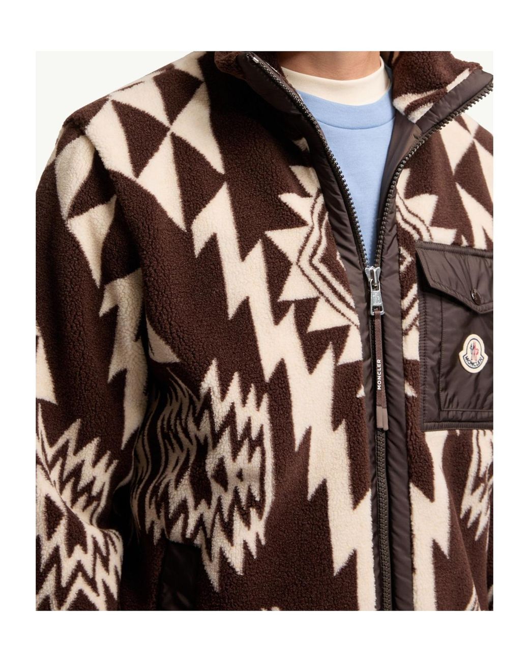 Moncler Brown Geometric Teddy Zip-Up Hoodie for men