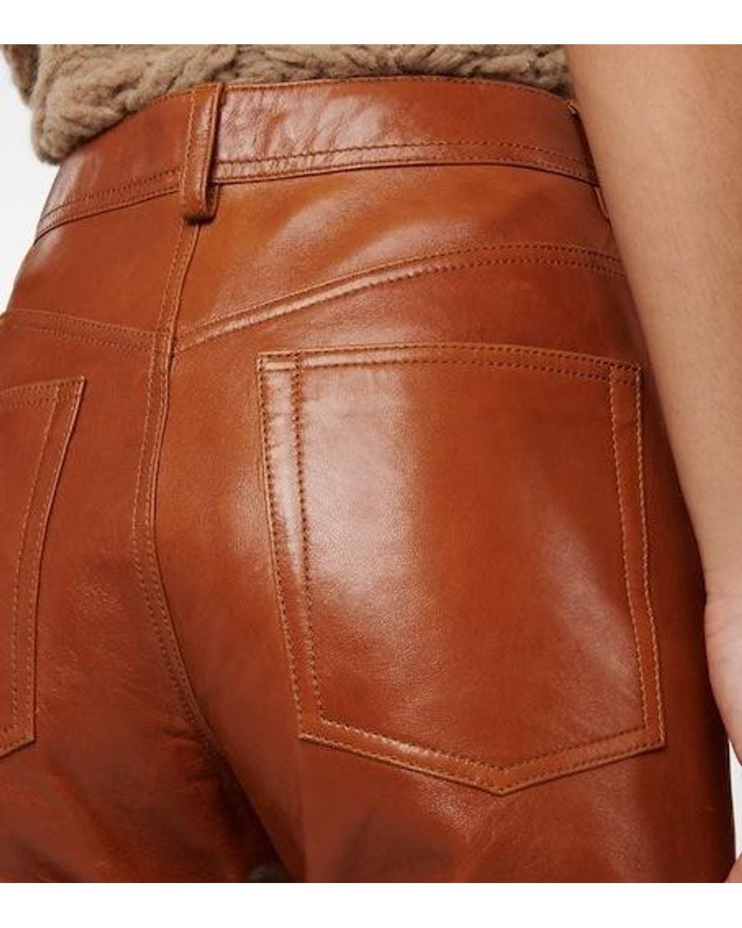 Acne Brown High-Rise Straight Leather Pants