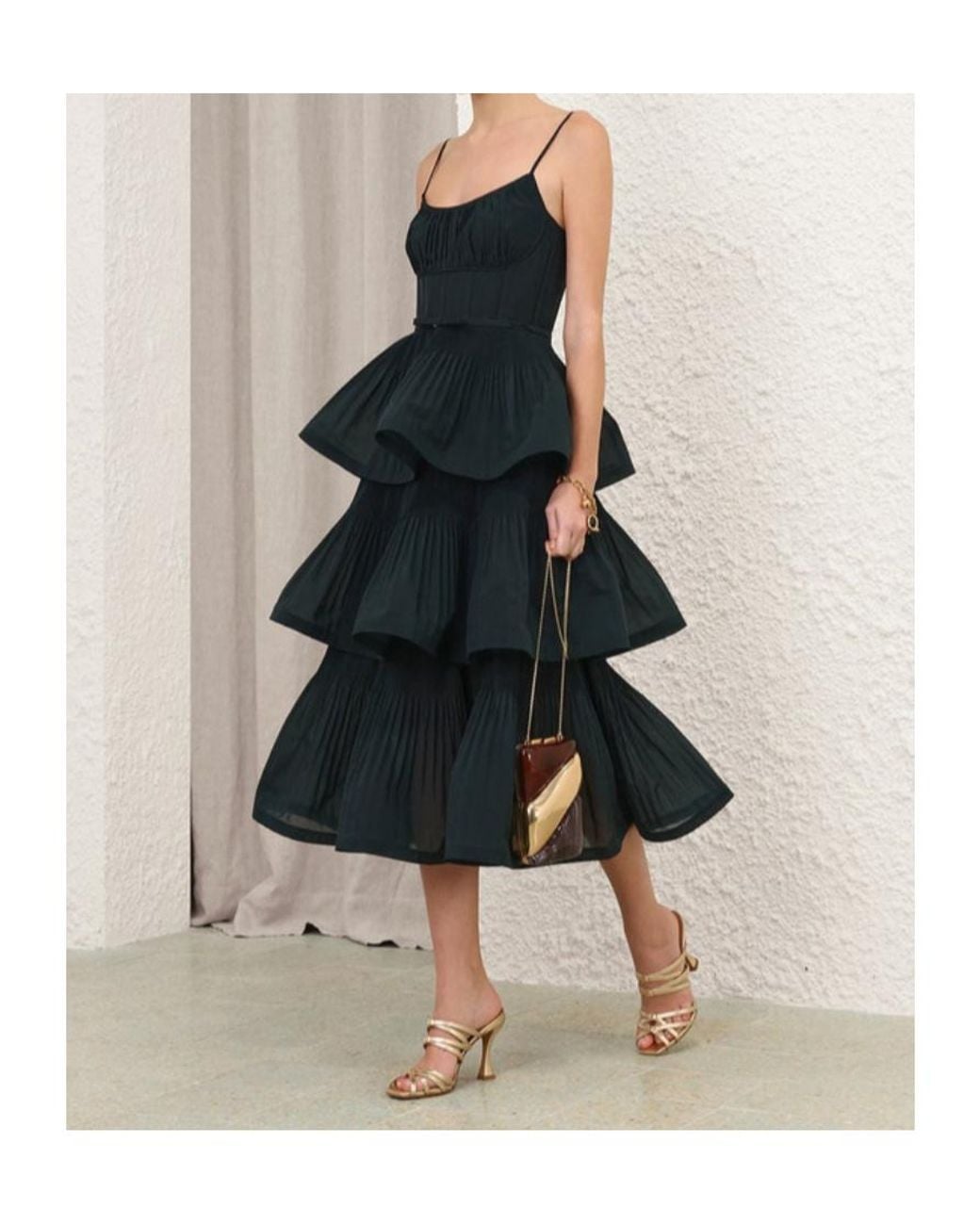 Zimmermann Blue Pleated Tiered Midi Dress