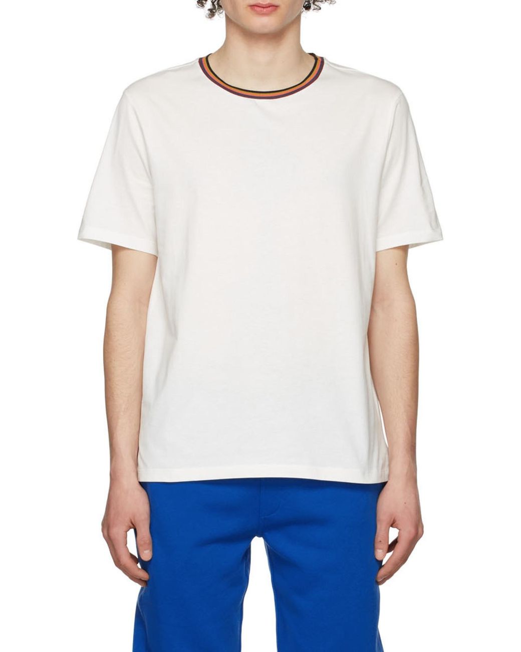 Paul Smith White Artist Stripe Collar T-Shirt for men