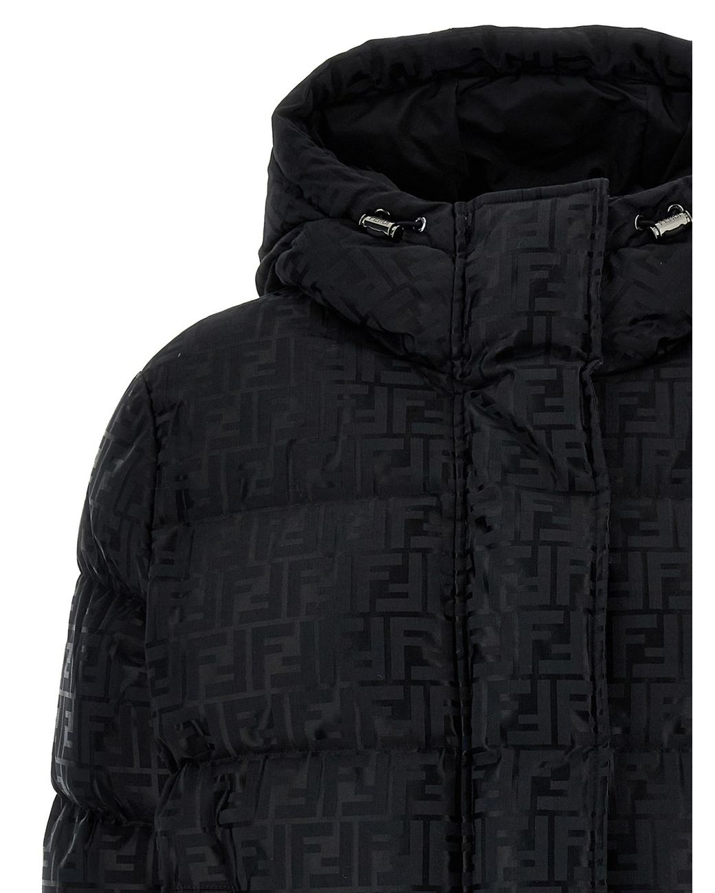 Fendi Black Ff Jacquard Hooded Jacket