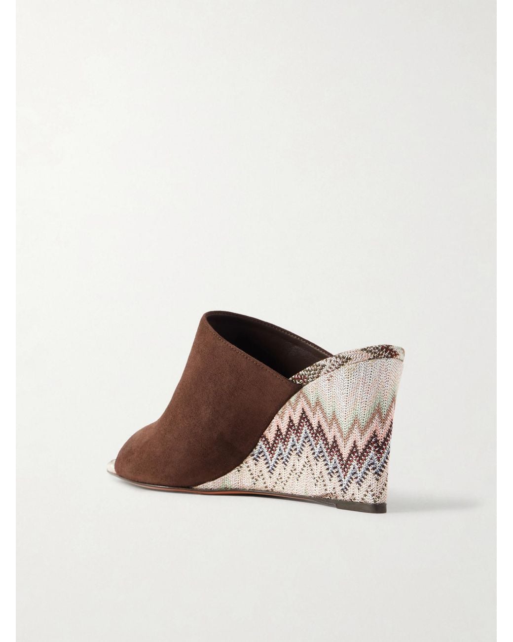 Missoni Brown Striped Woven Suede Wedge Mules