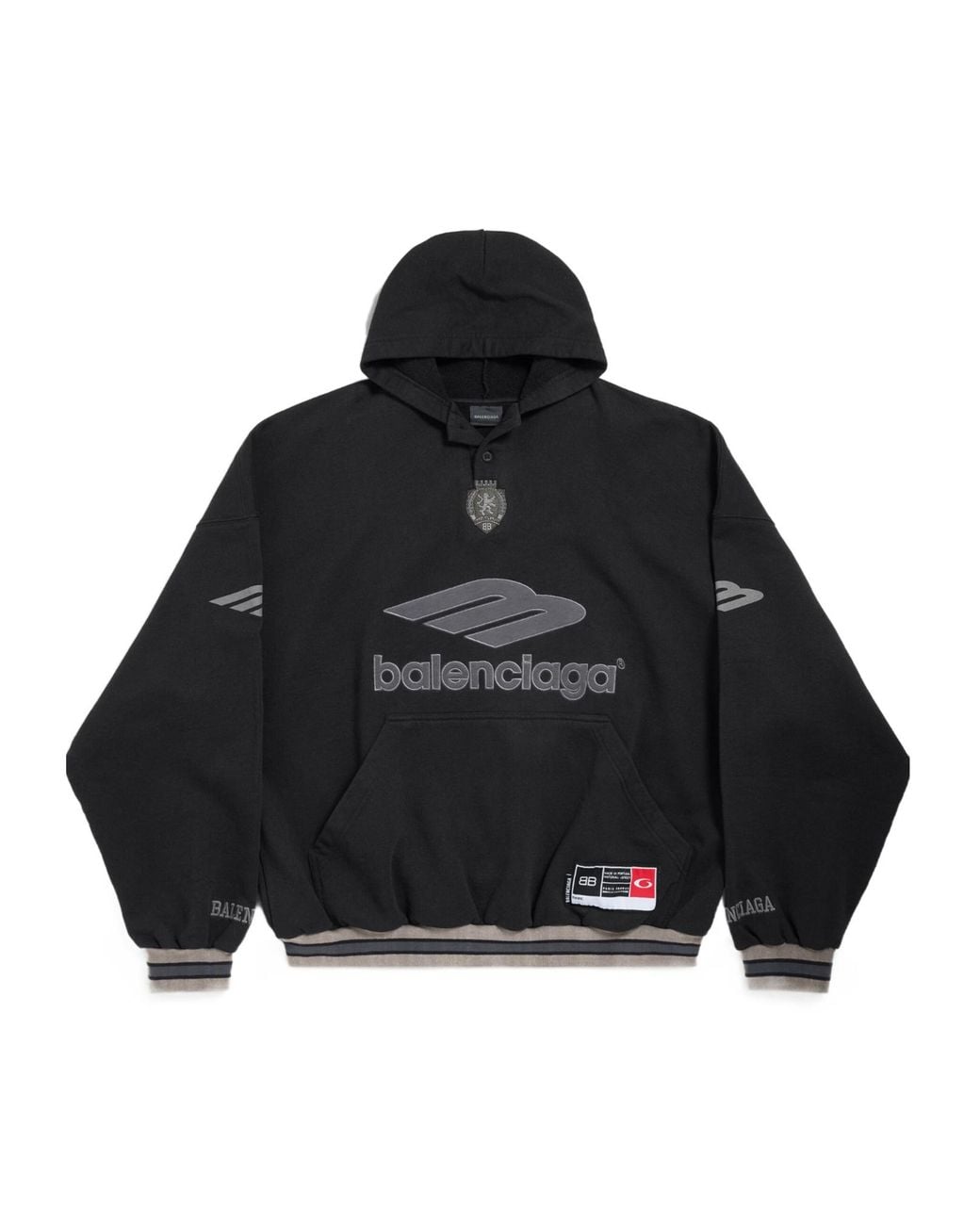 Balenciaga Black 3B Football Polo Hoodie for men