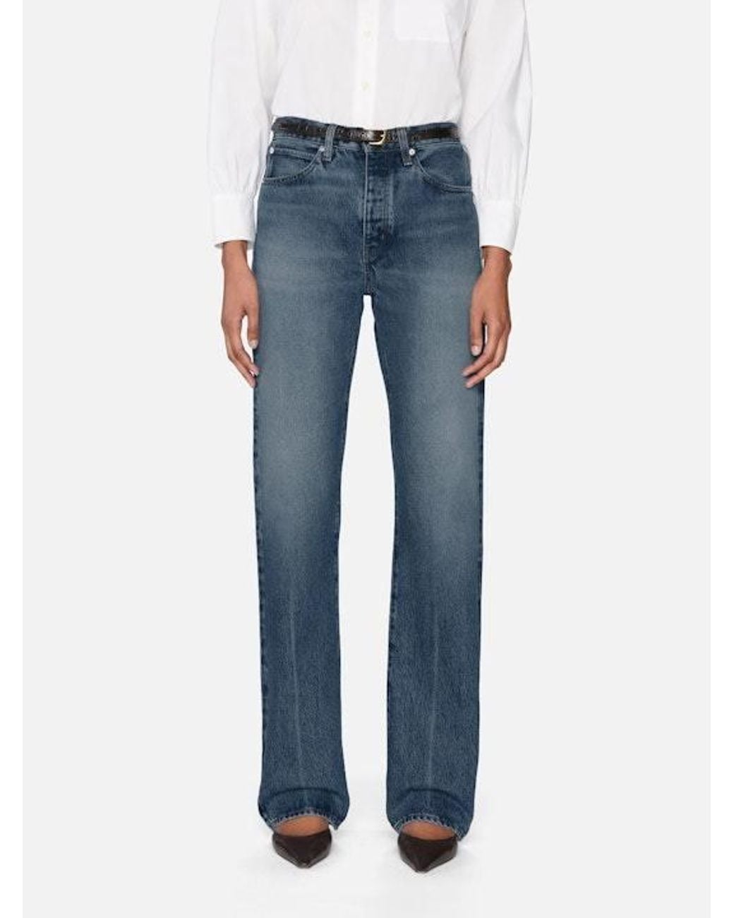 FRAME Blue High-Waisted Straight-Leg Jeans