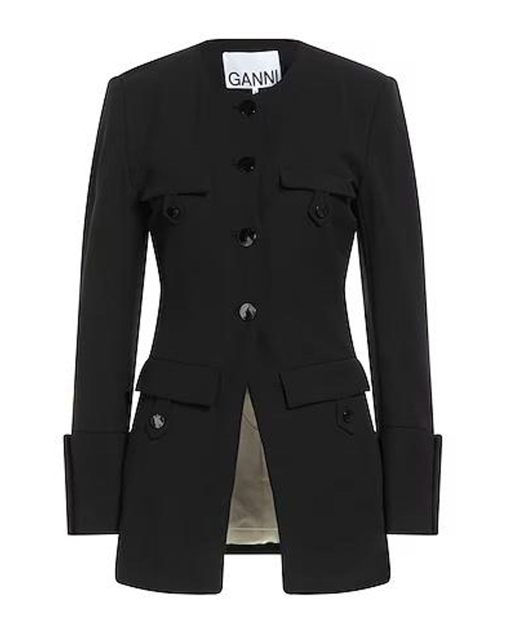Ganni Black Simple Long-Sleeve Blazer