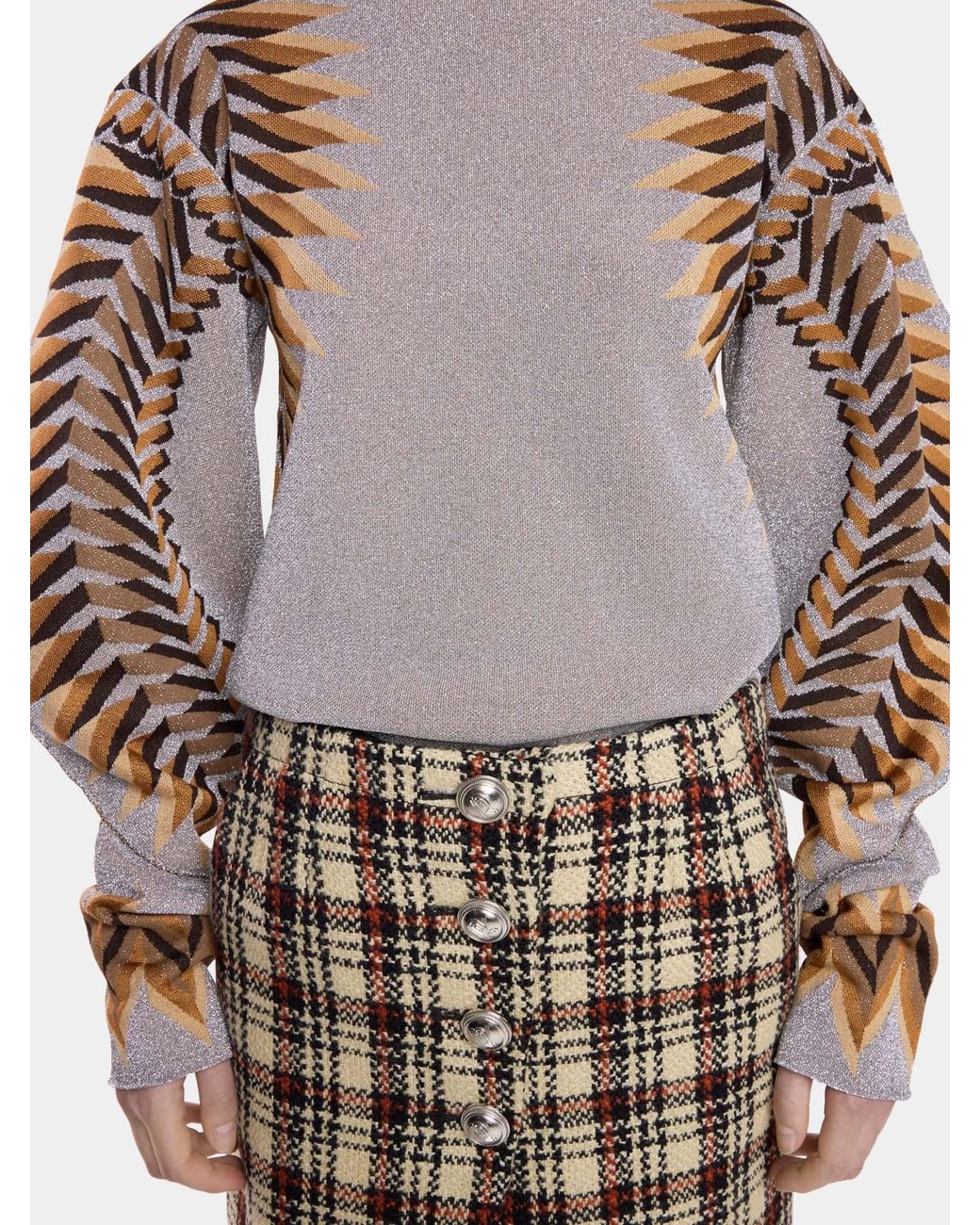 Rabanne Brown Long-Sleeved Lurex Jacquard Jumper