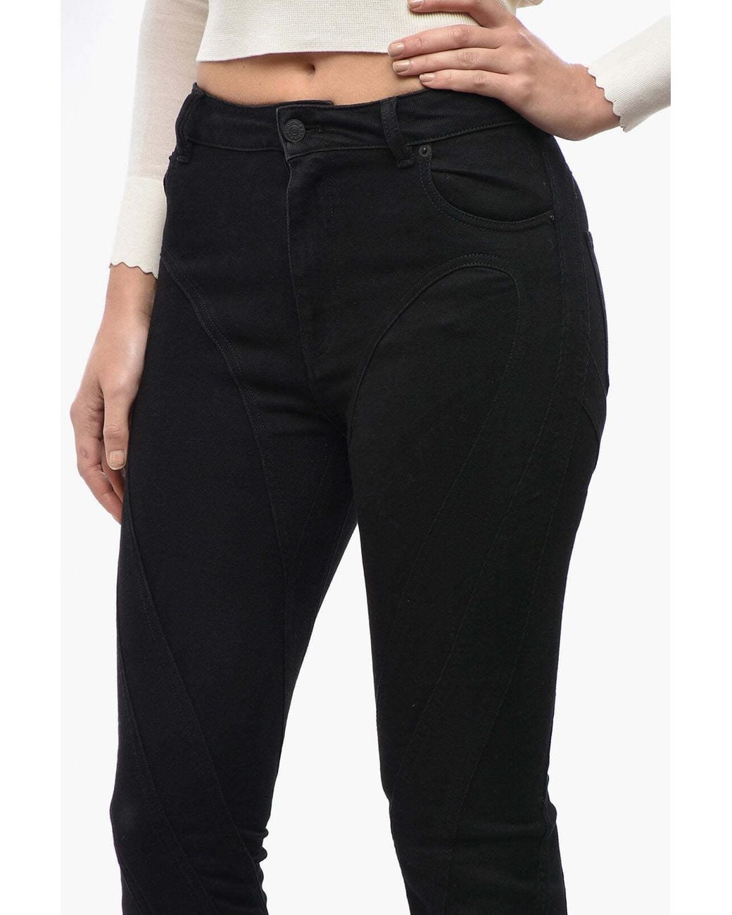 Mugler Black Cropped-Fit Patchwork-Effect Jeans