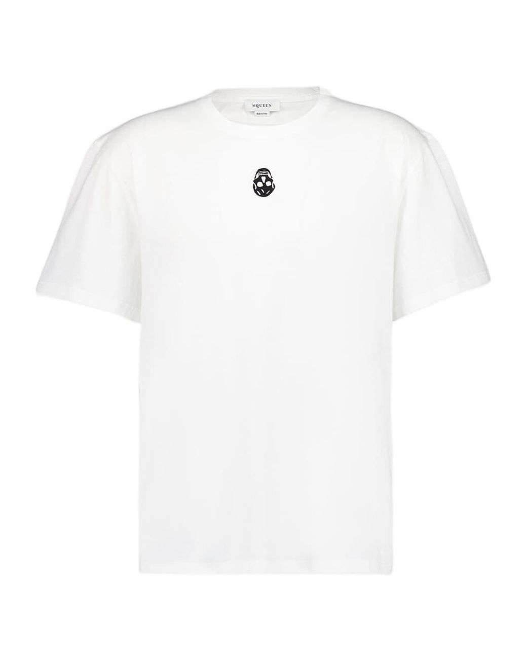 McQueen White Flocked-Skull Crewneck T-Shirt for men