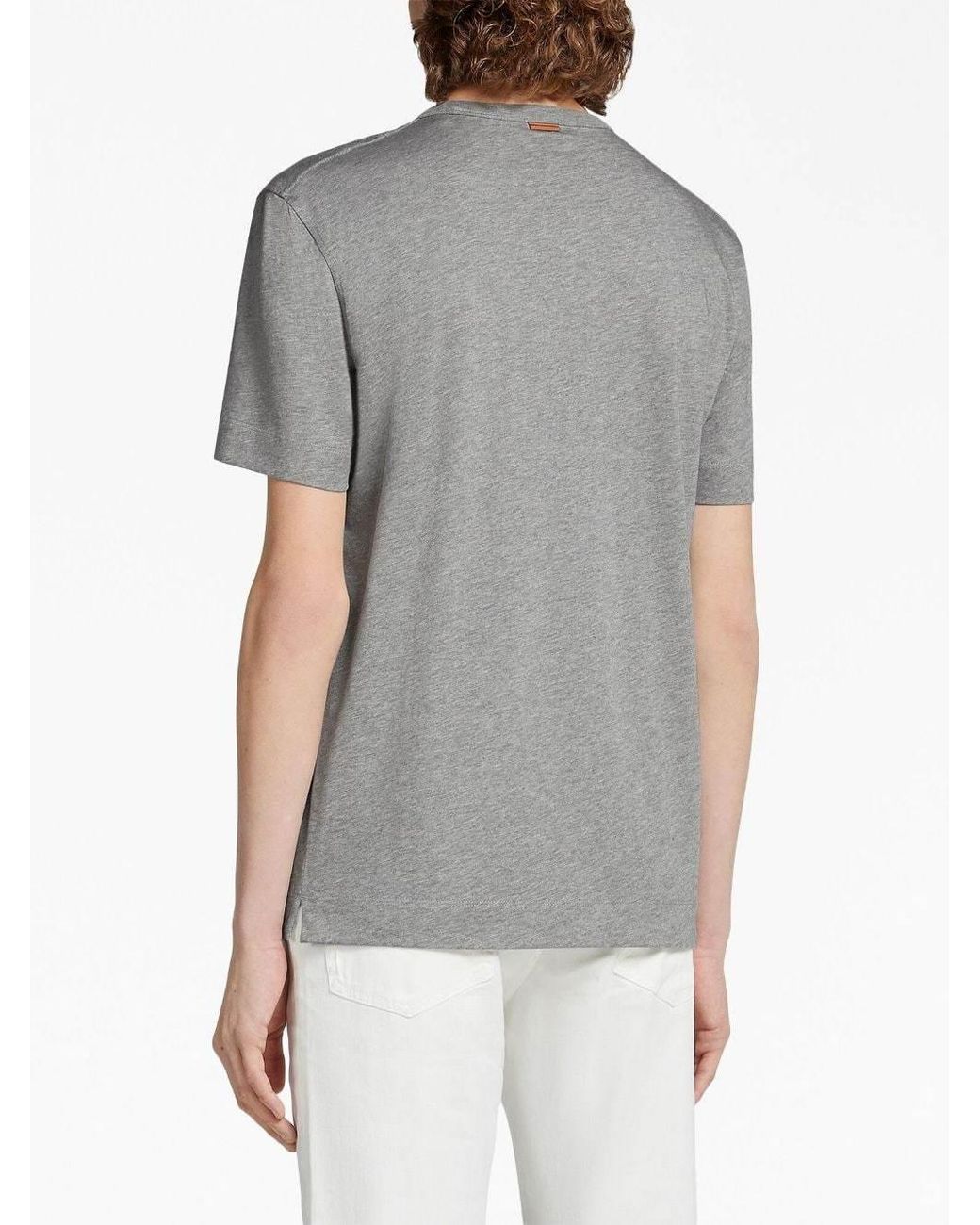 Zegna Gray Logo Embroidered Crewneck T-Shirt for men