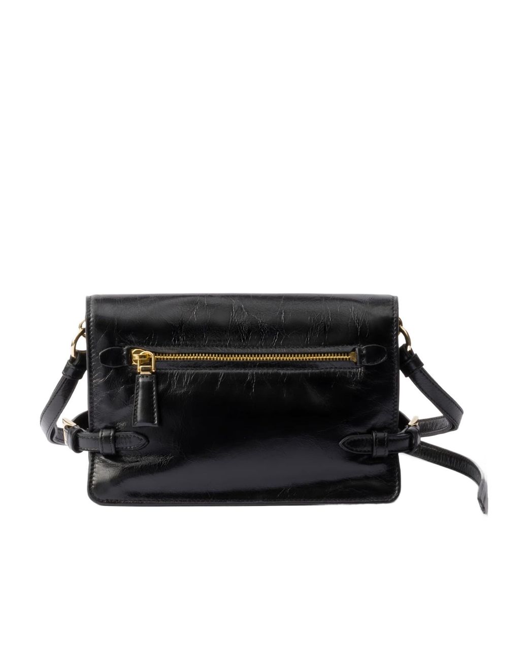 Prada Black Logo Plaque Foldover Top Shoulder Bag