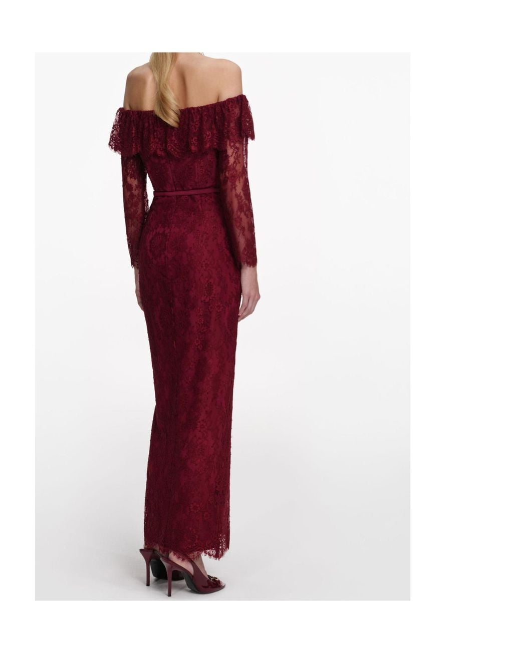 Self-Portrait Off-Shoulder Gathered Lace Maxi Dress