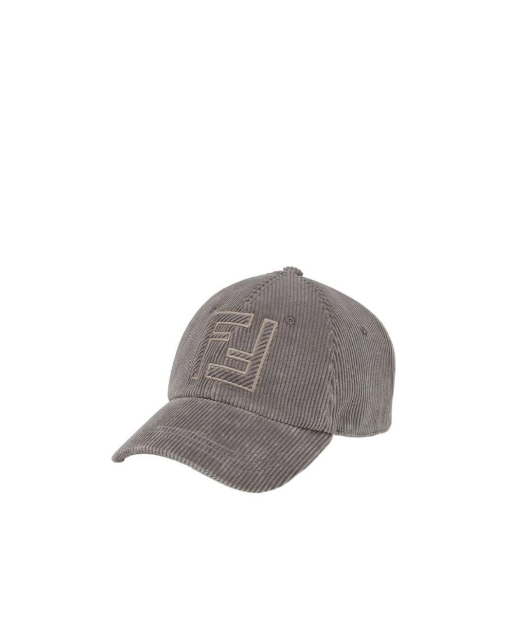 Fendi Gray Corduroy Baseball Cap for men