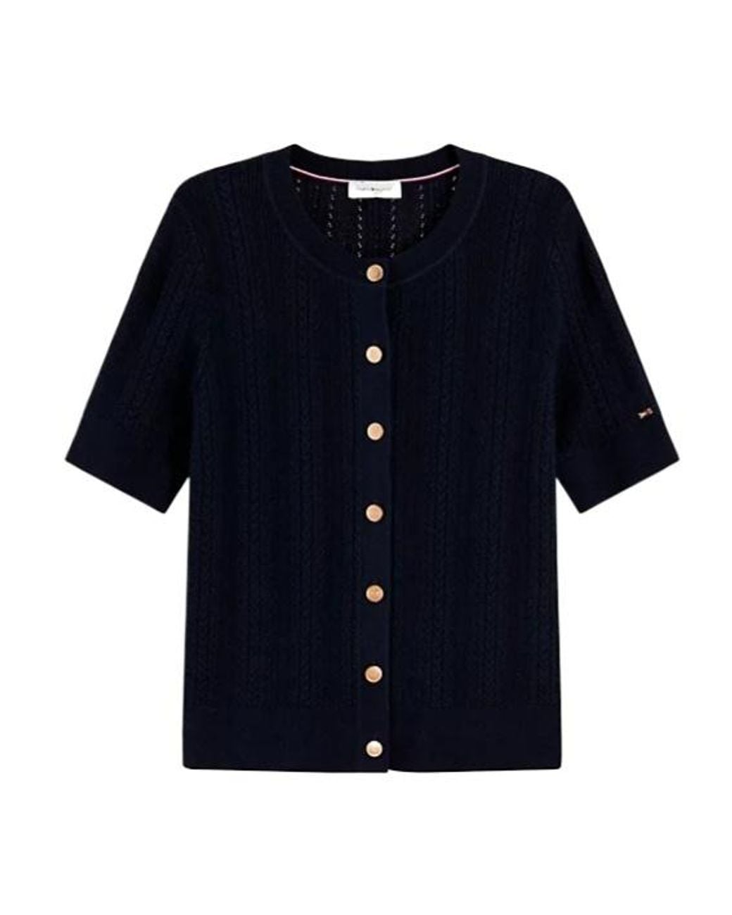Tommy Hilfiger Blue Pointelle-Tone Button Short Sleeve Cardigan