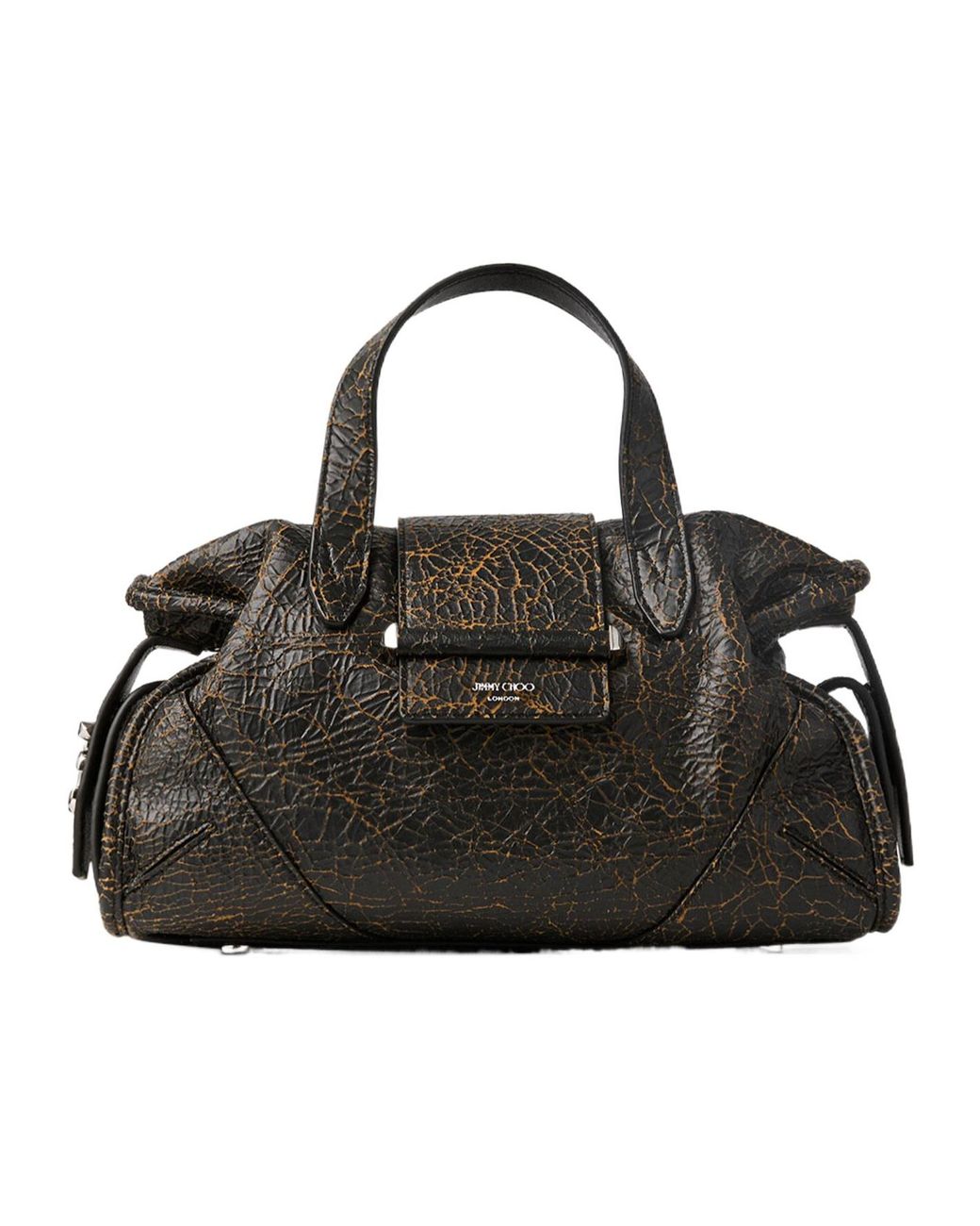 Jimmy Choo Black Crackle-Finish Glossy Leather Handbag
