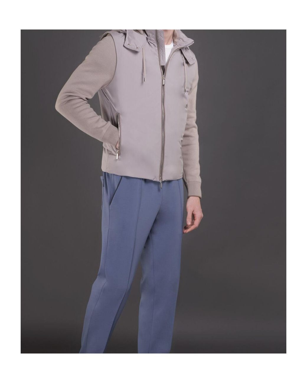 Moorer Gray Hooded Quilted Hybrid Jacket for men