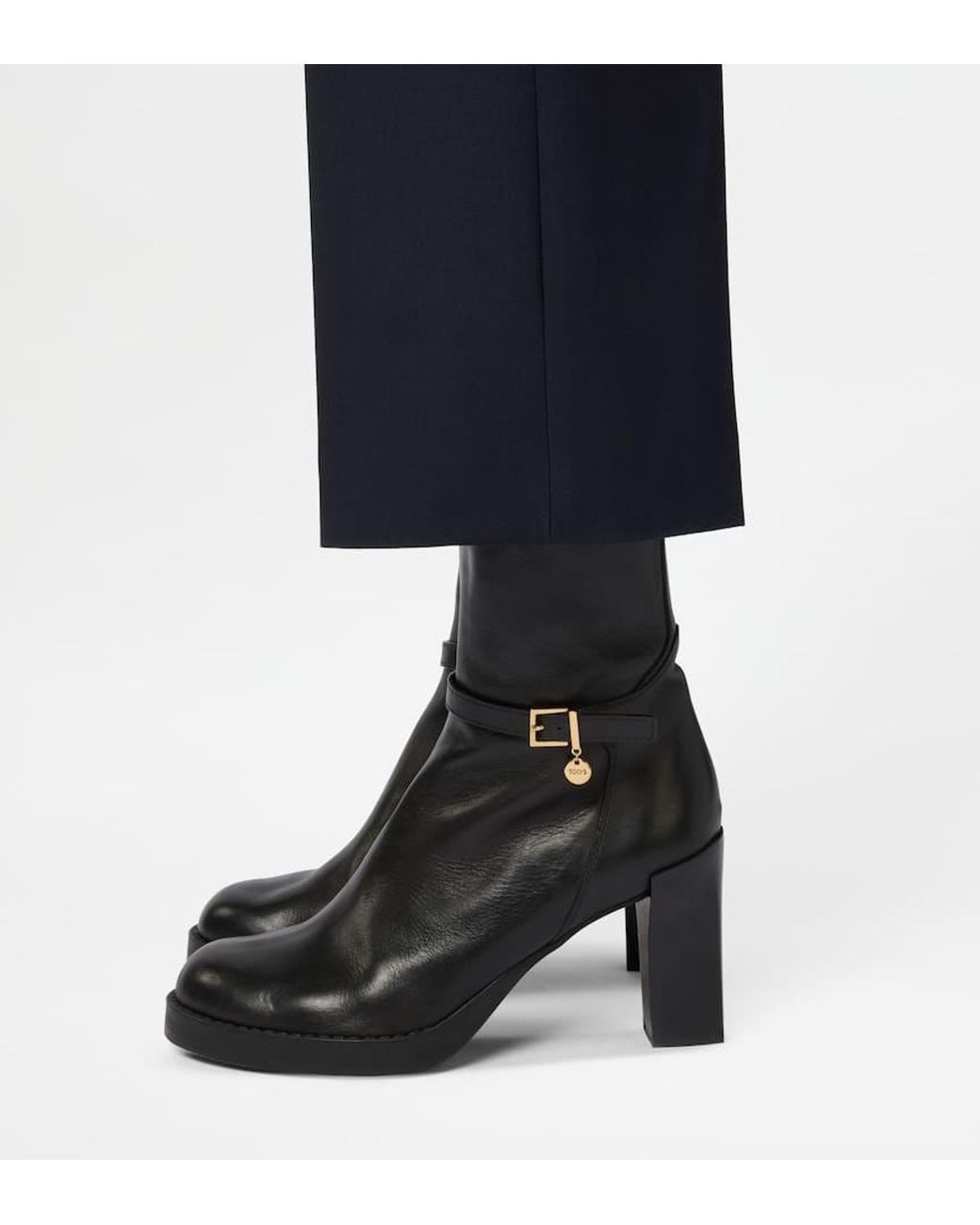 Tod's Black Buckle-Strap Block Heel Ankle Boots