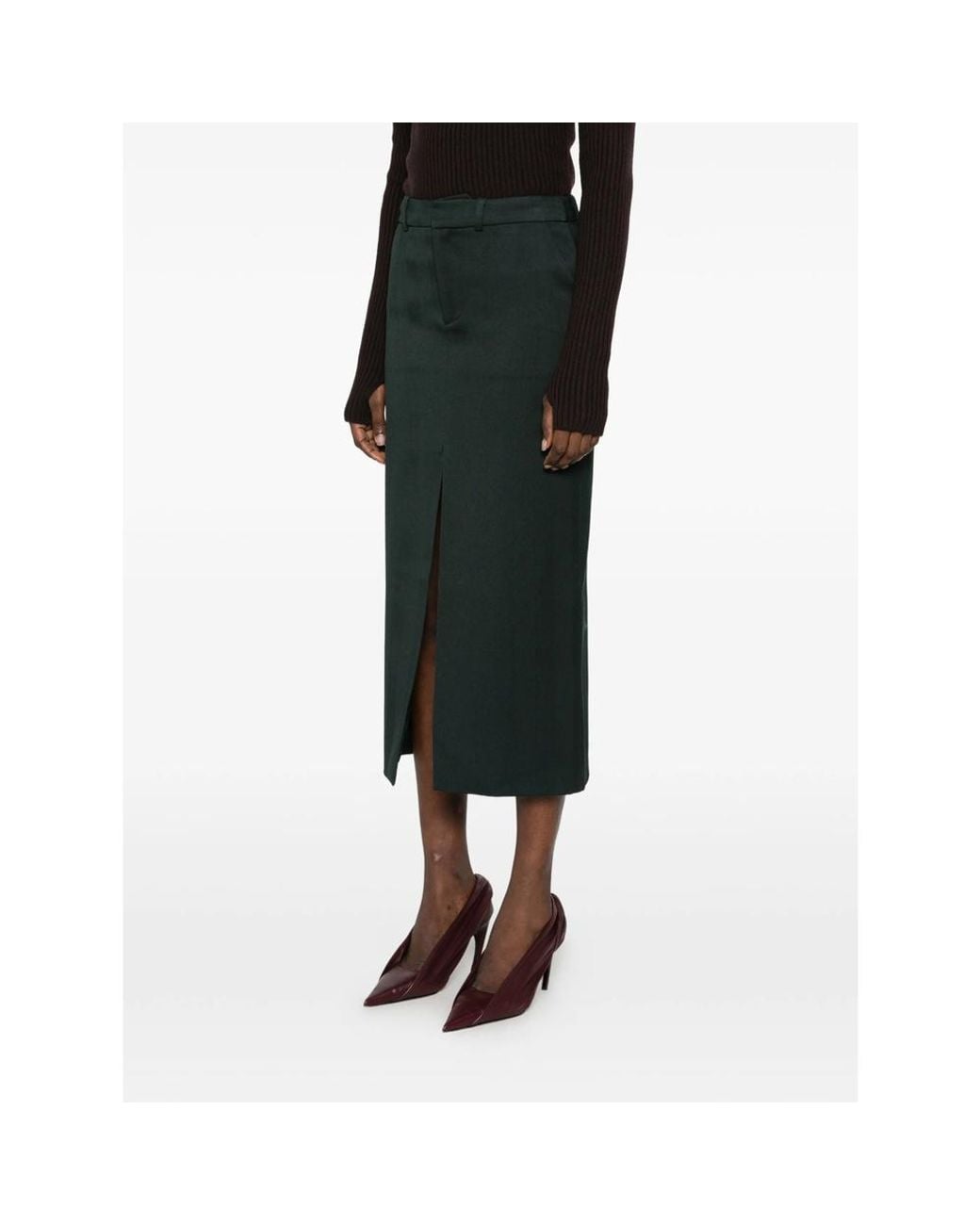 Frankie Shop Green Front-Slit Skirt
