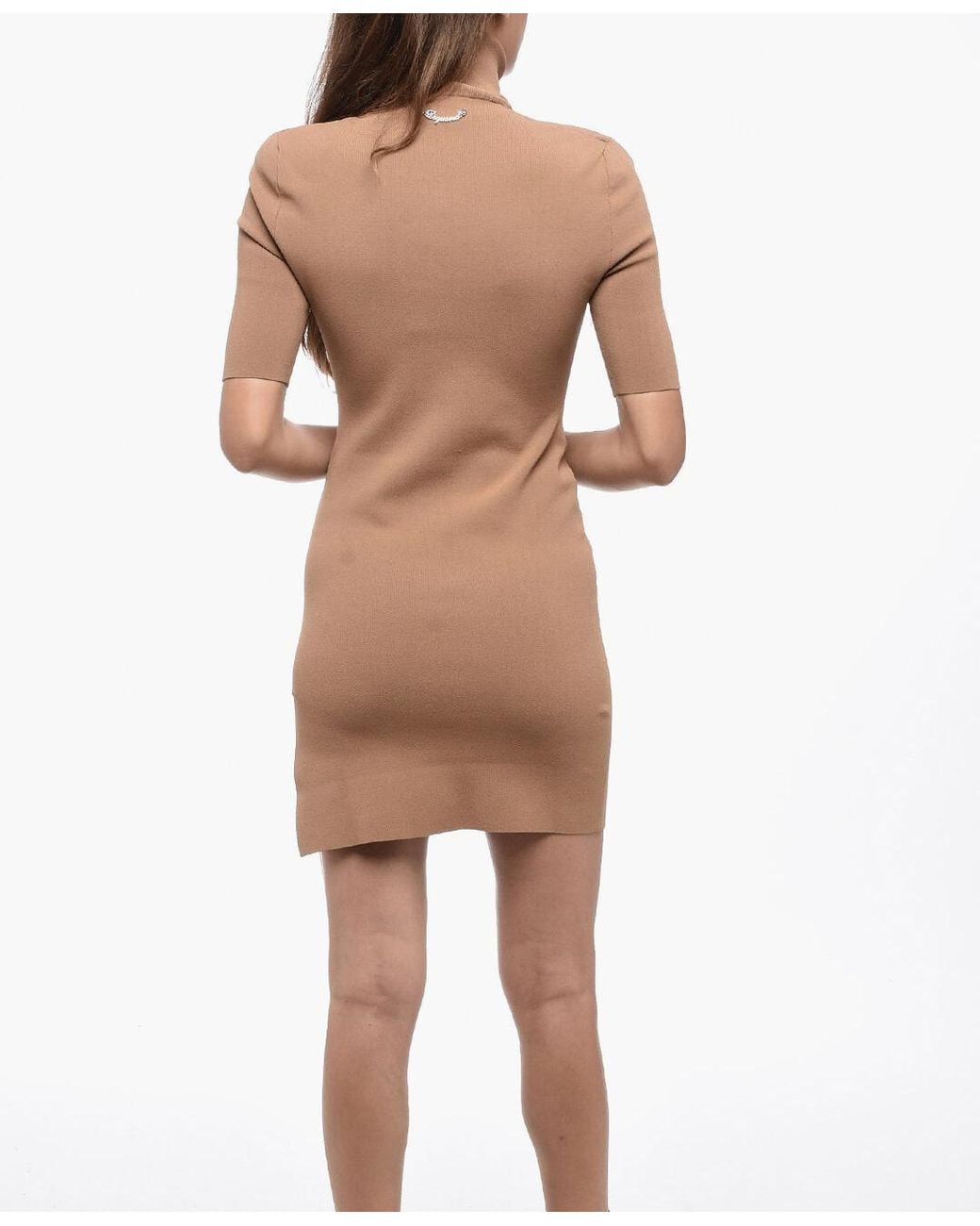 DSquared² Natural High-Neck Short-Sleeve Day Dress