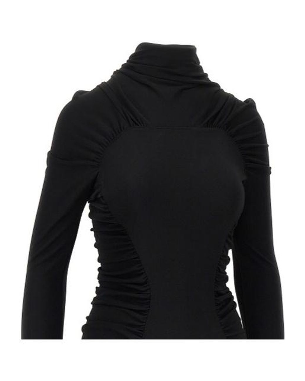 Victoria Beckham Black Ruched Asymmetric Midi Dress