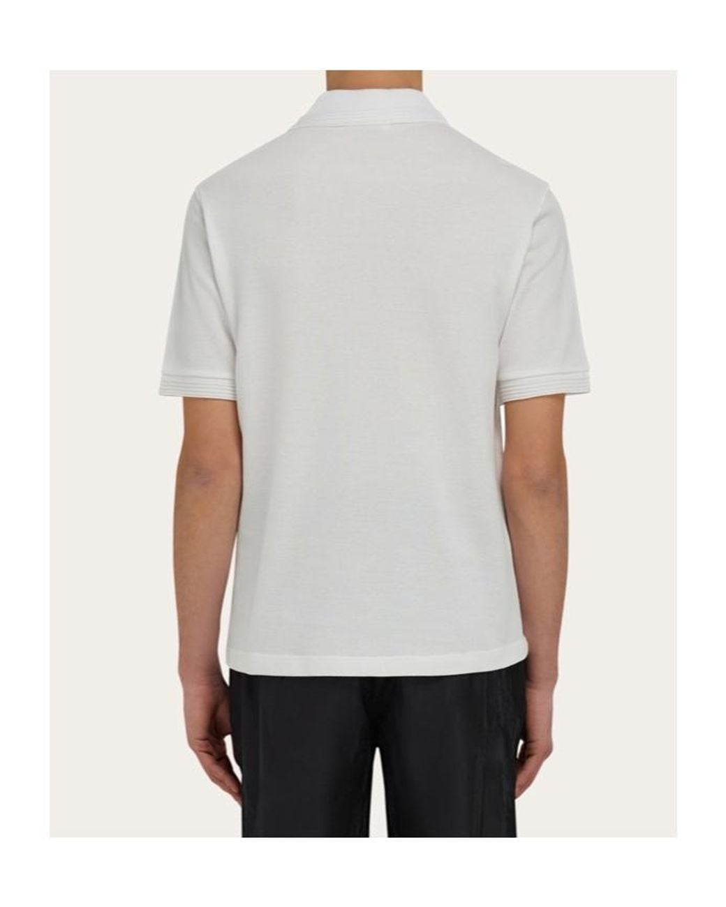Ferragamo White Ferragamo Logo Embroidered Short Sleeved Polo Shirt for men