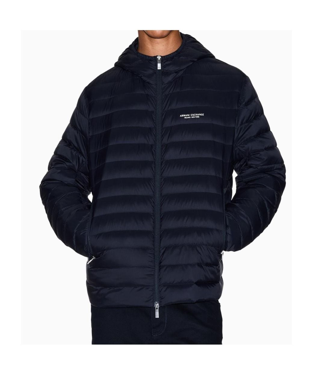 ARMANI EXCHANGE Blue Hooded Down Jacket for men