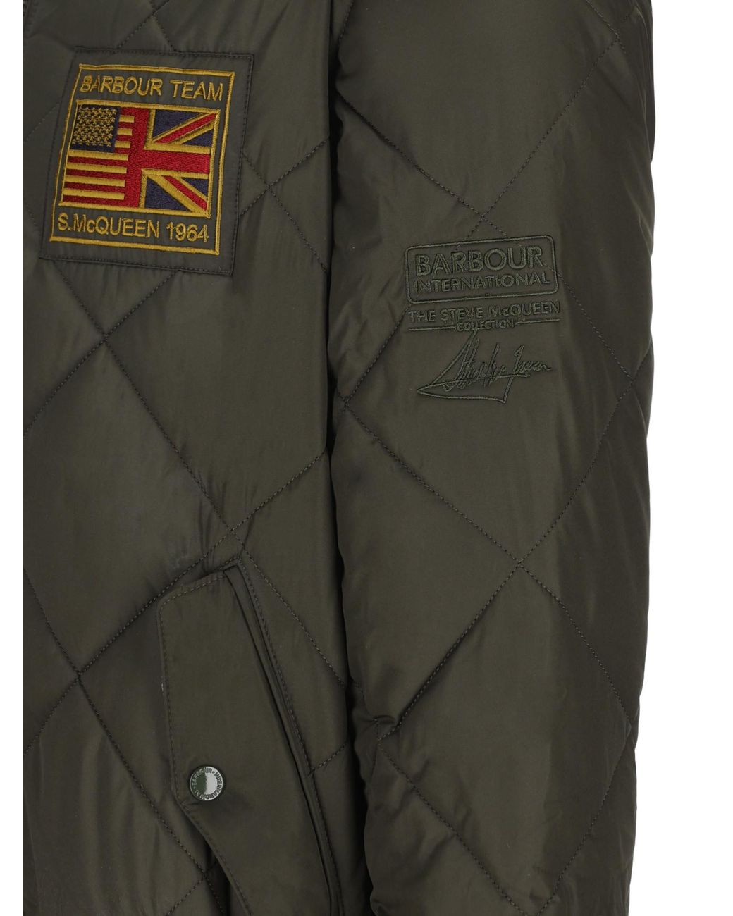 Barbour Green Logo Patch Zip-Up Padded Jacket for men