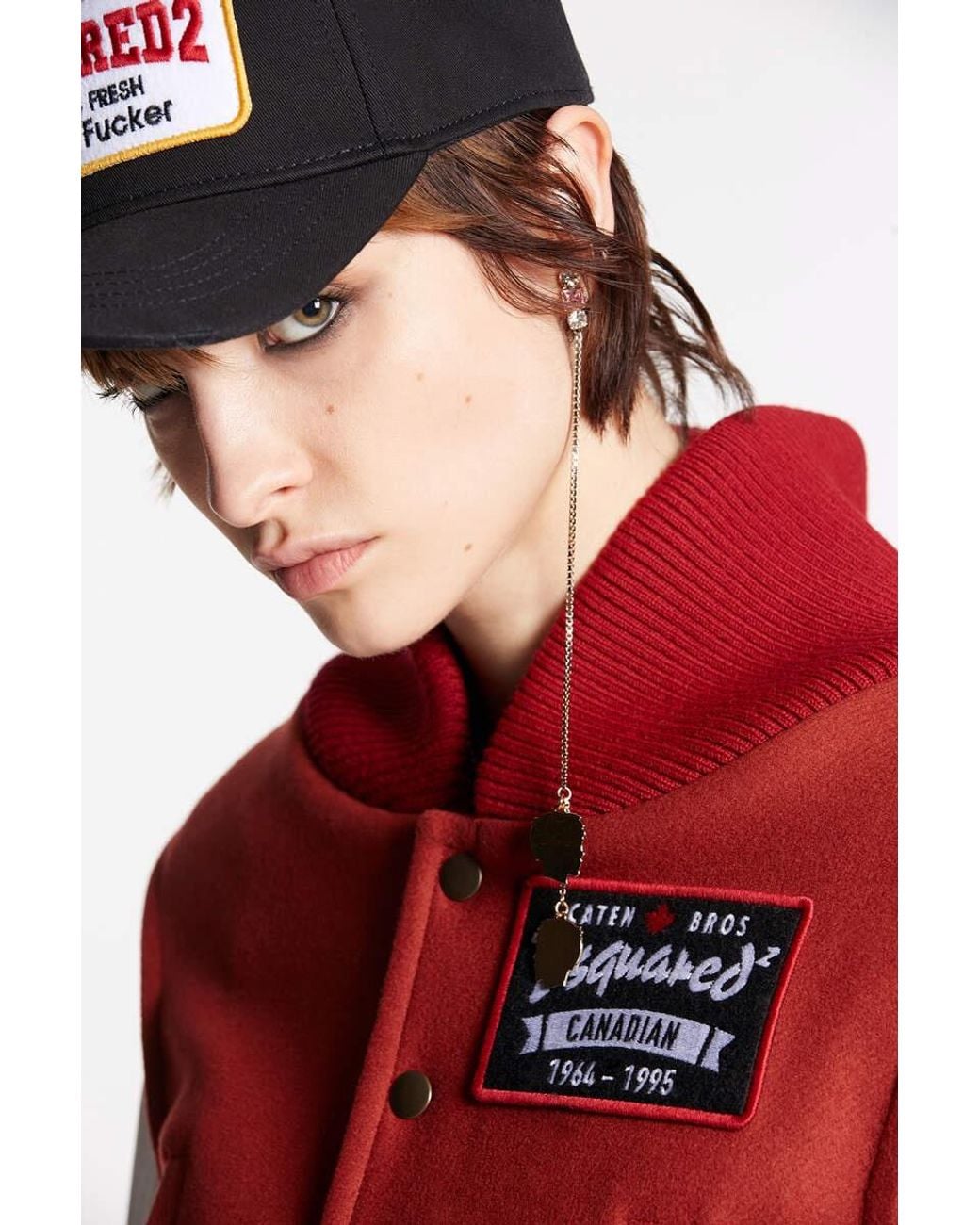 DSquared² Red Logo-Patch Panelled Bomber Jacket