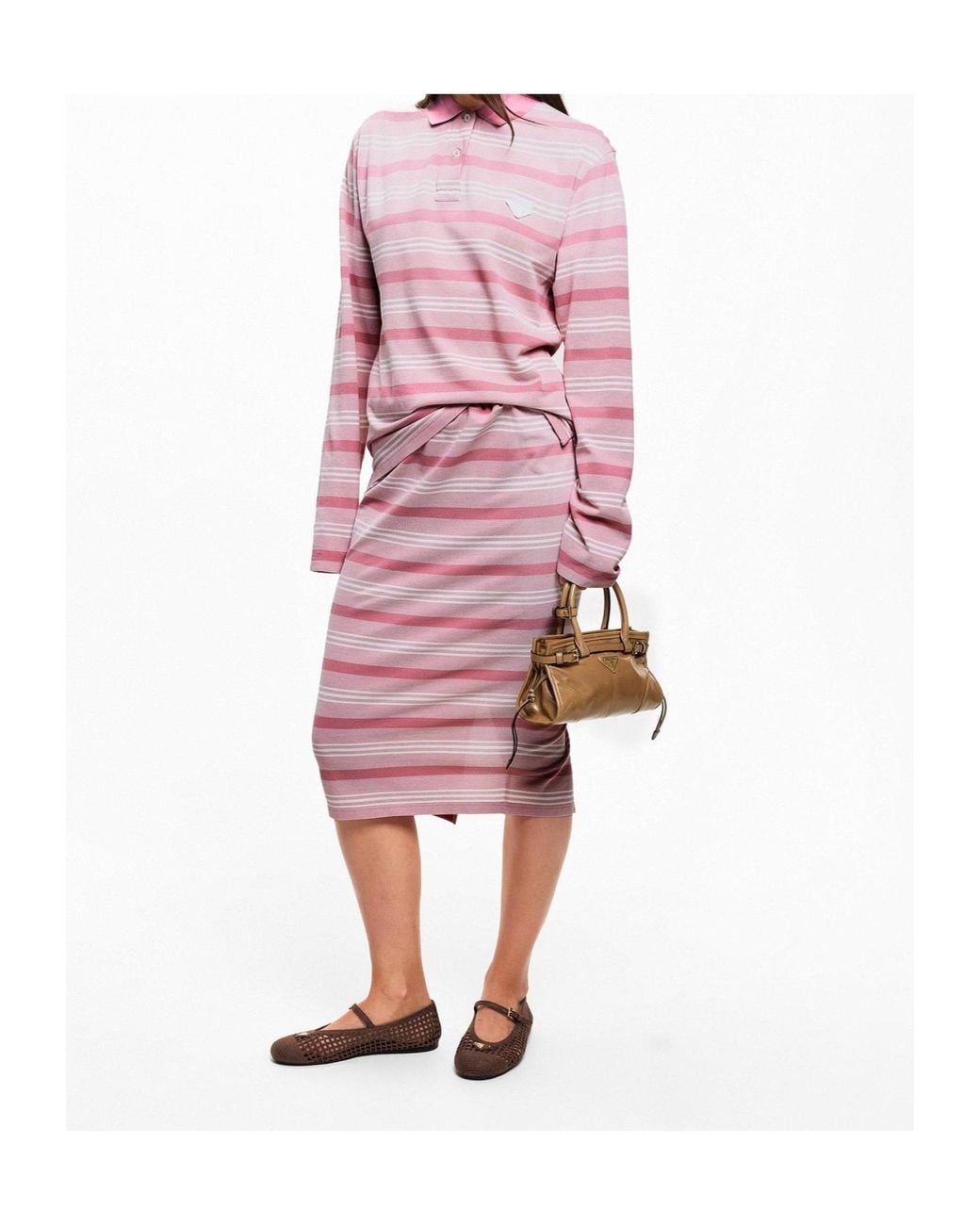 Prada Pink Striped Long Sleeve Polo Shirt