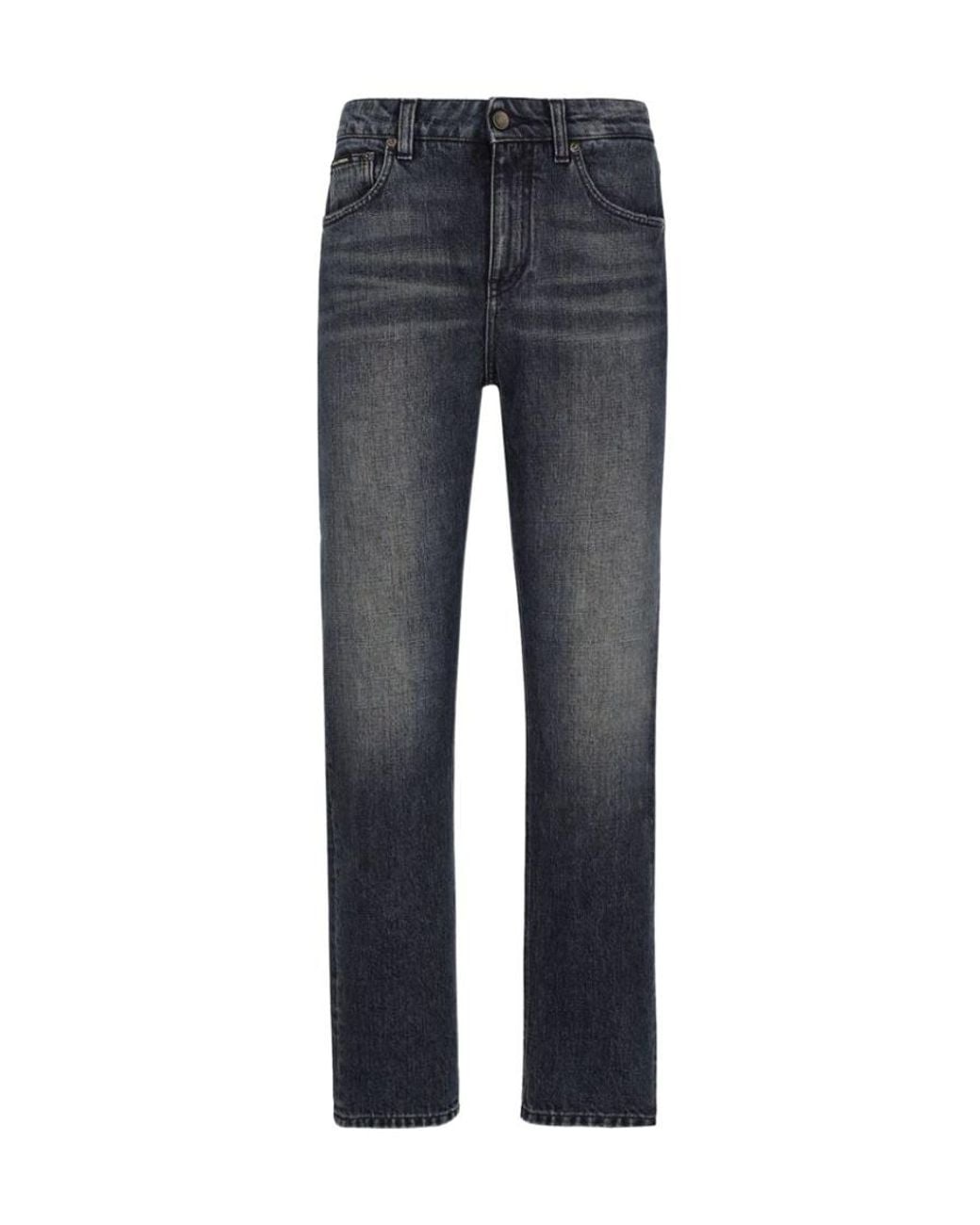 Dolce & Gabbana Blue Logo Plaque Low-Rise Jeans