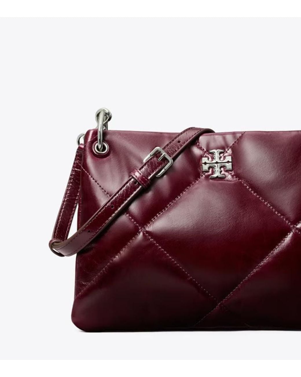 Tory Burch Red Small Kira Diamond Quilt Distressed Shoulder Bag