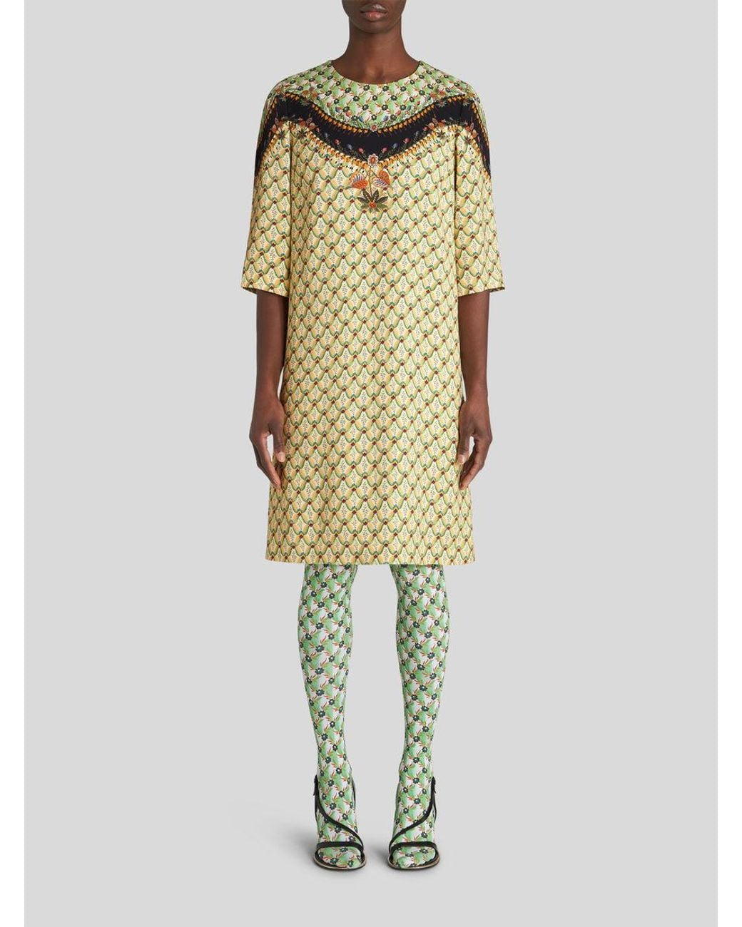 Etro Green Floral Print Tunic Dress