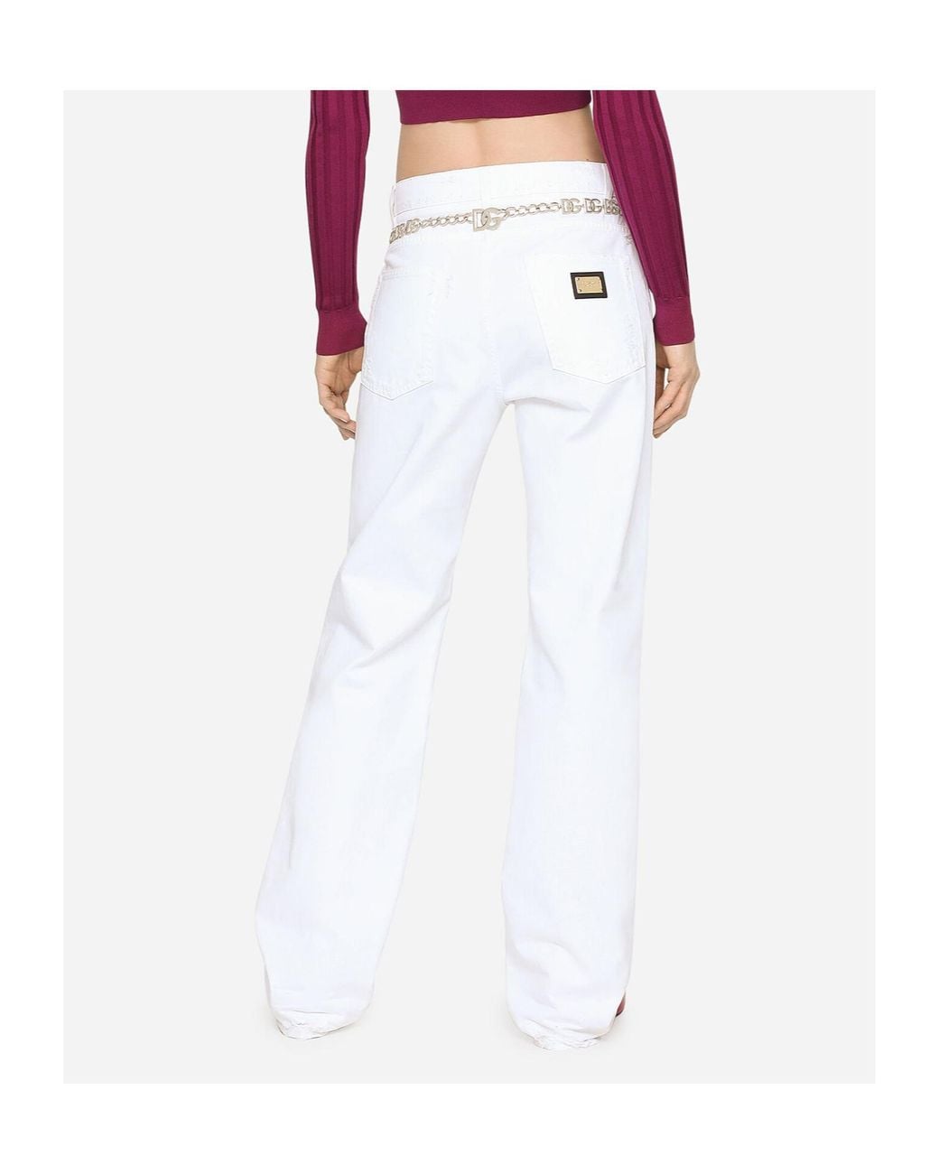 Dolce & Gabbana White Logo Patch Distressed Jeans