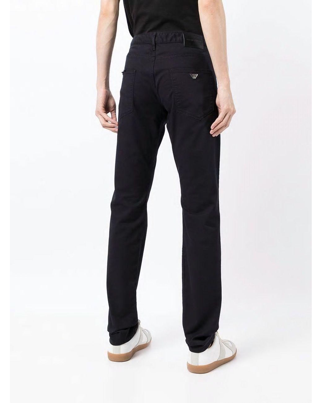 Emporio Armani Blue Logo Plaque Stretched Denim Jeans for men