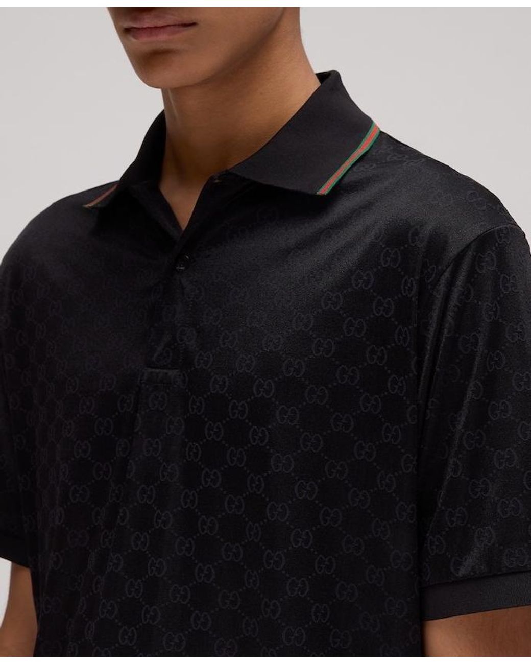 Gucci Black Gg Jacquard Polo Shirt for men