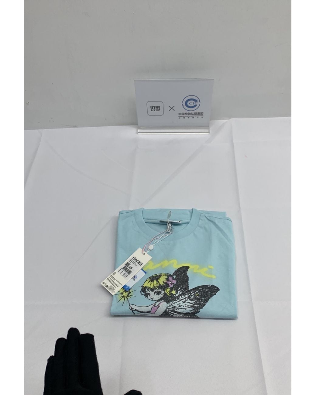 Ganni Blue Cotton T-Shirt With Fairy Graphic Print