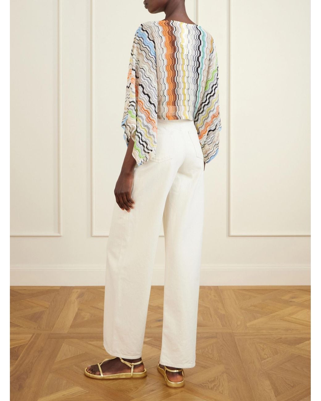 Missoni White Striped Crochet-Knit Top