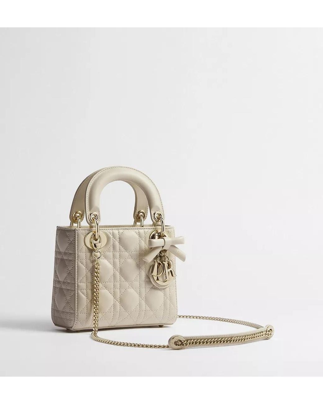 Dior White Mini Lady Bag With Chain