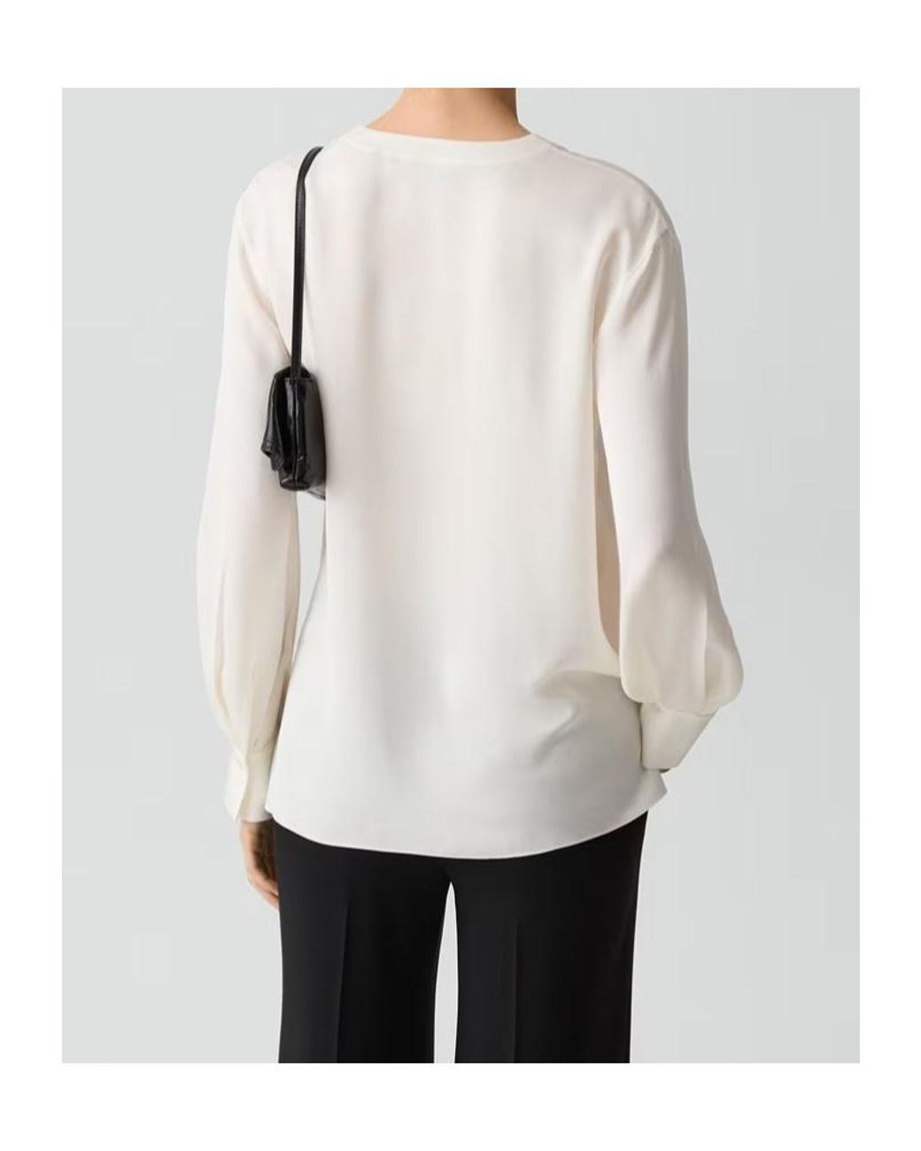 Theory White V-Neck Flared-Cuff Blouse