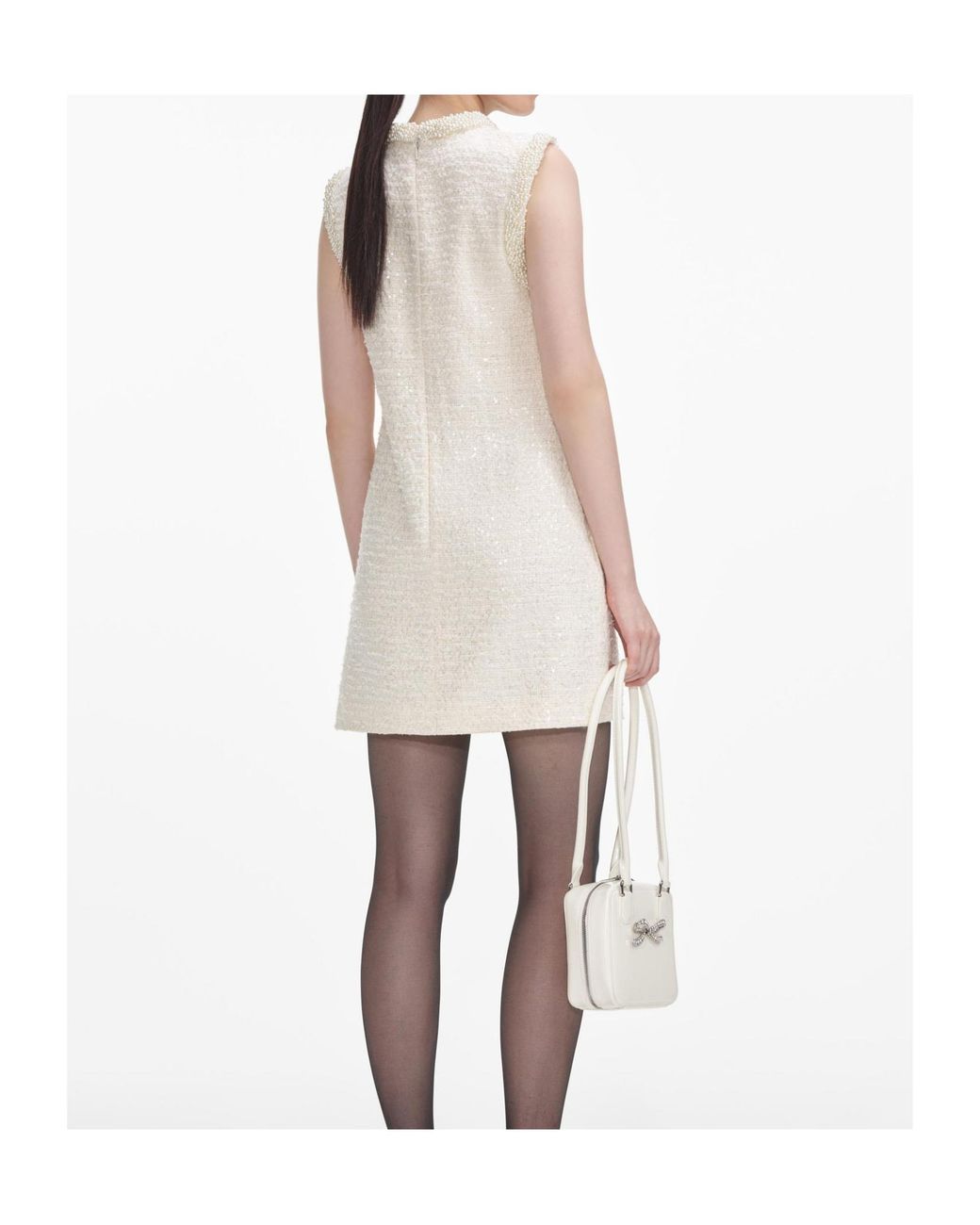 Self-Portrait White Boucle Embellished Trim Mini Dress