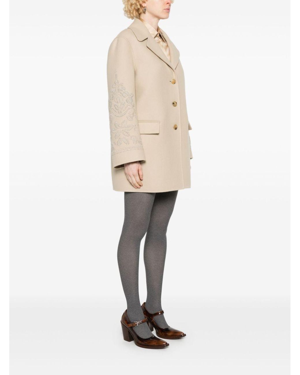 Ermanno Scervino Natural Single Breasted Embroidered Coat