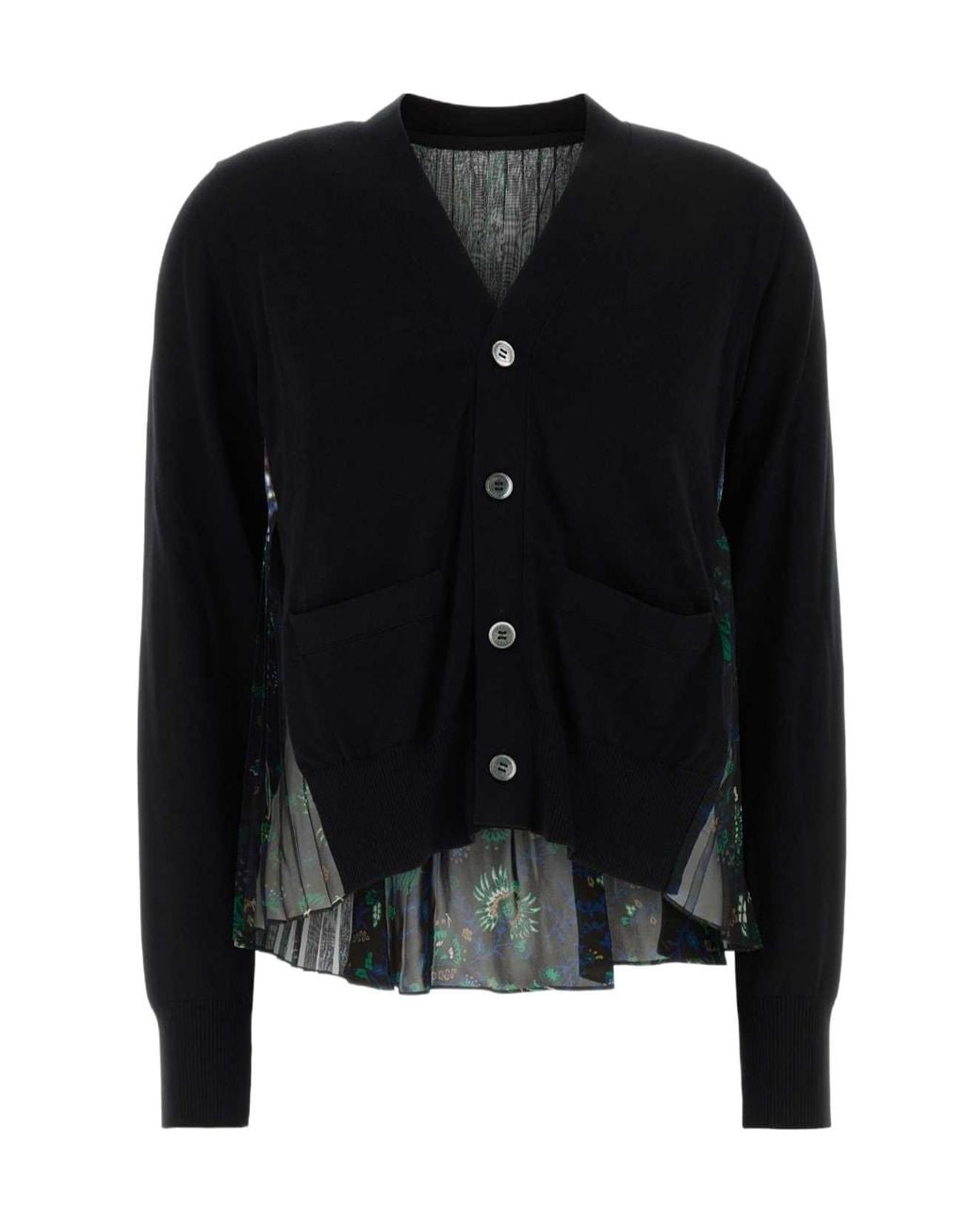 Sacai Black Button-Up V-Neck Cardigan