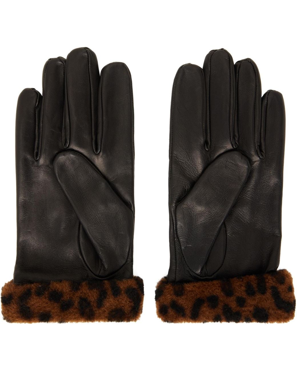 Ernest W. Baker Black Faux Fur-Trimmed Leather Gloves for men