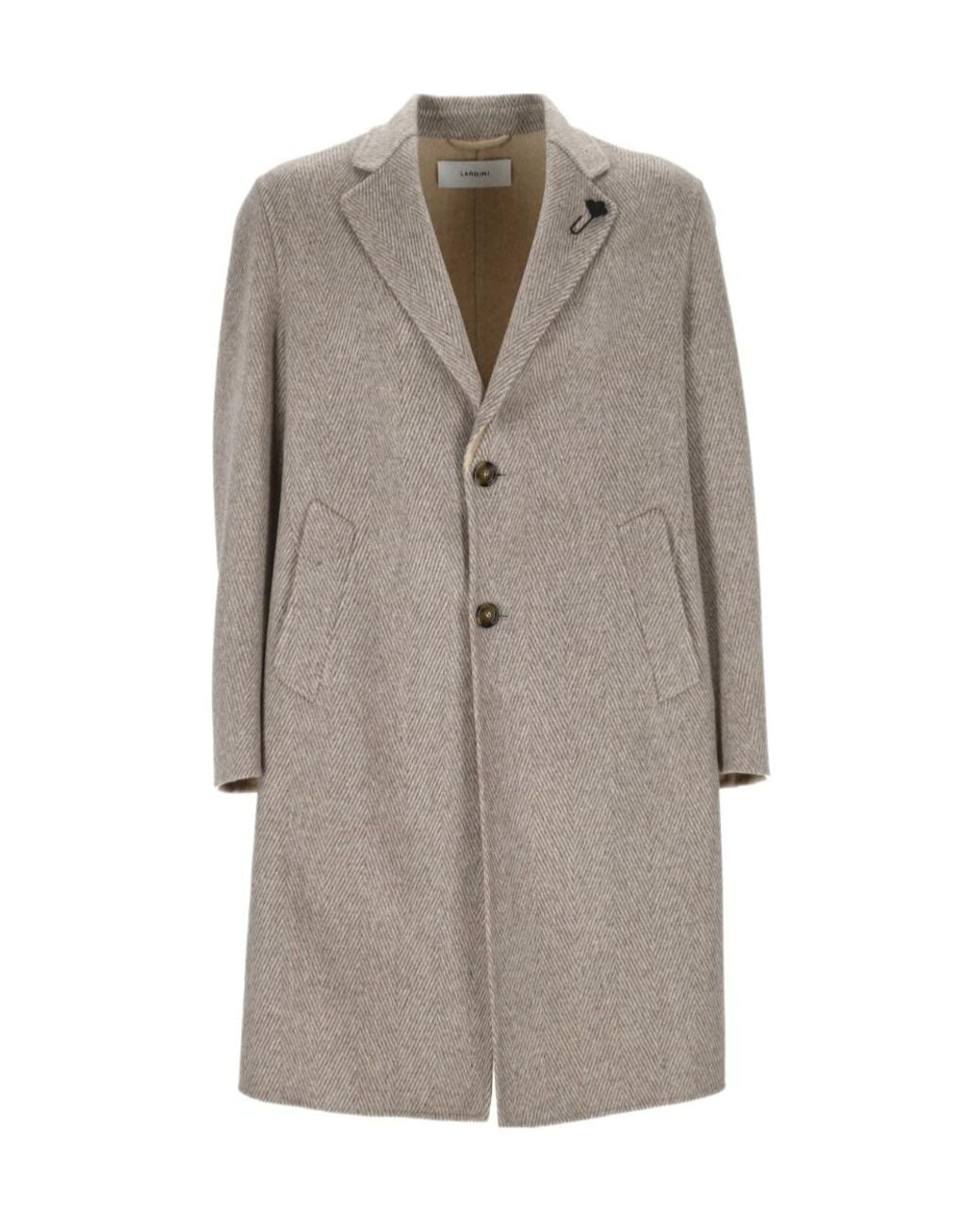 Lardini Gray Herringbone Logo Plaque Coat for men