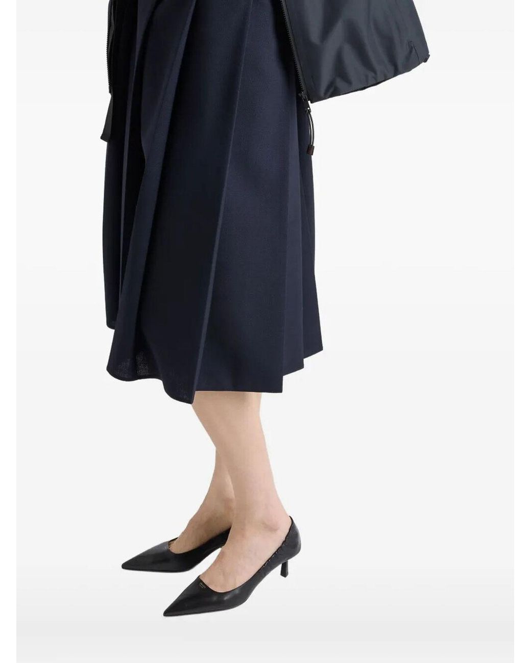 Prada Blue Pleated Belted Midi Skirt
