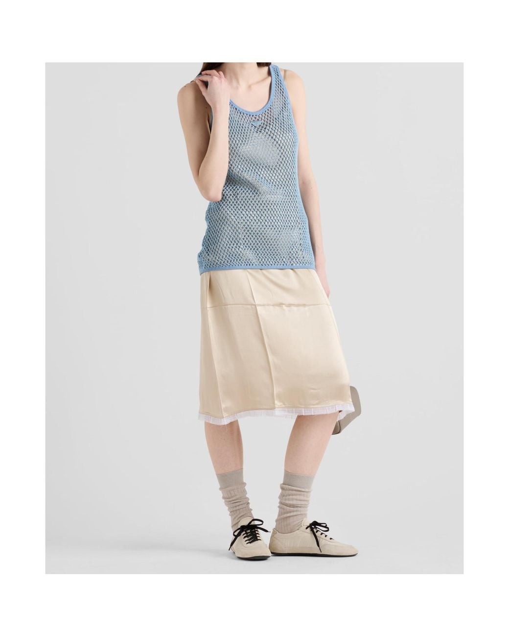 Prada Blue Cotton Mesh Tank Top