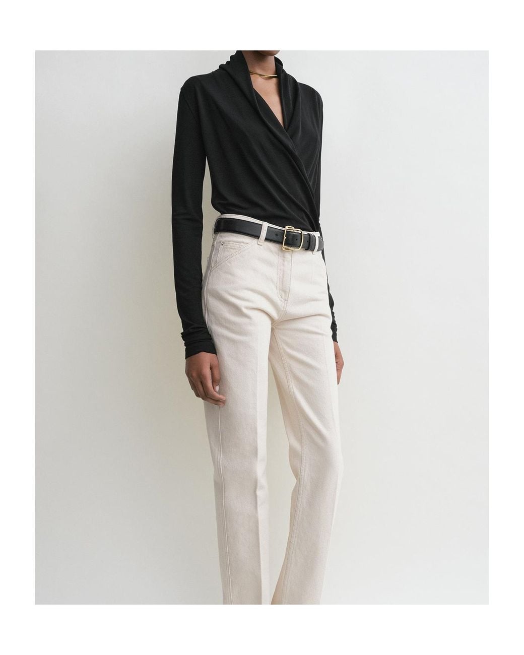Totême Black Totême Draped Overlapped Jersey Blouse