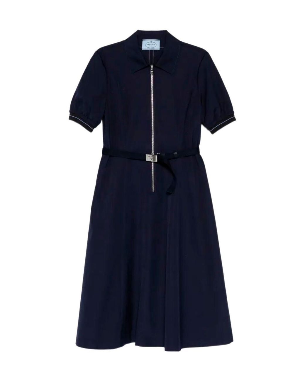 Prada Blue Zip-Up Belted Dress