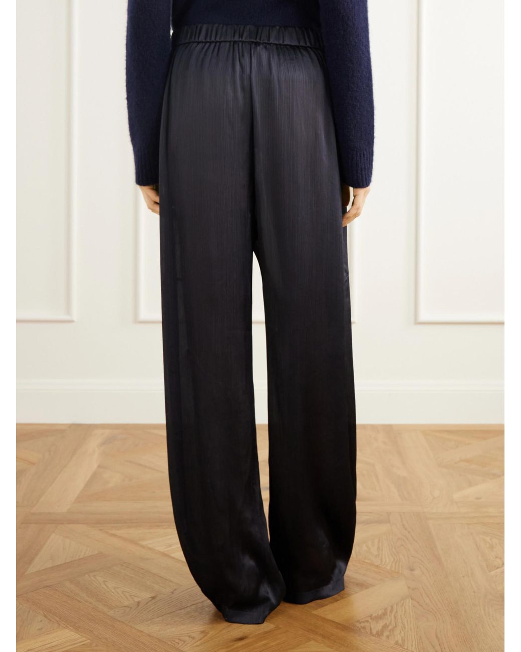 Tibi Blue Plissé-Satin Wide-Leg Pants