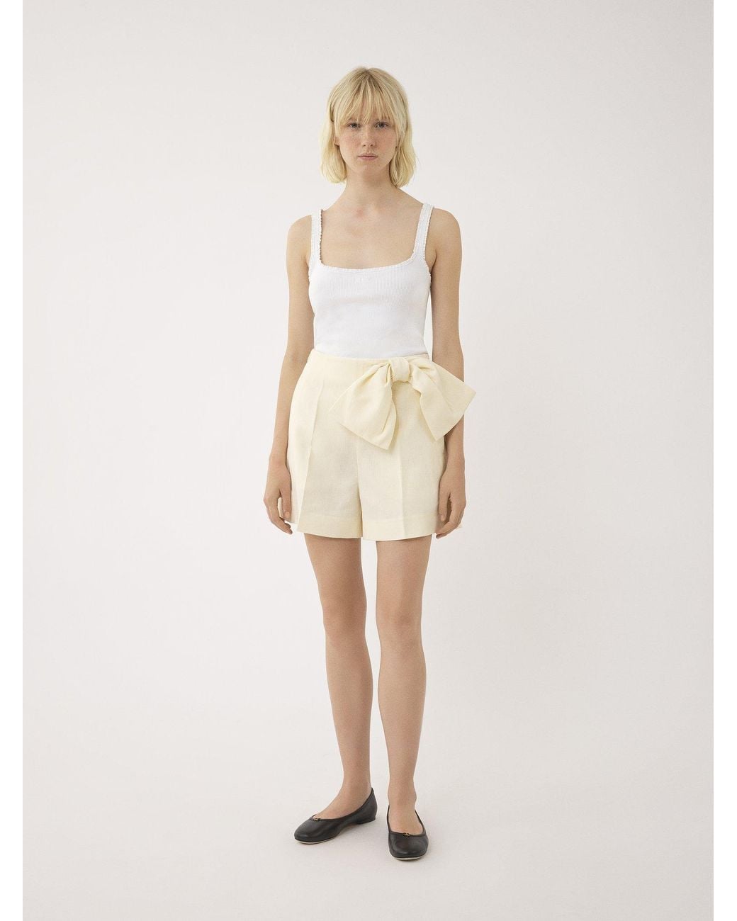 Chloé Natural Chloé Bow Detailed High-Rise Shorts