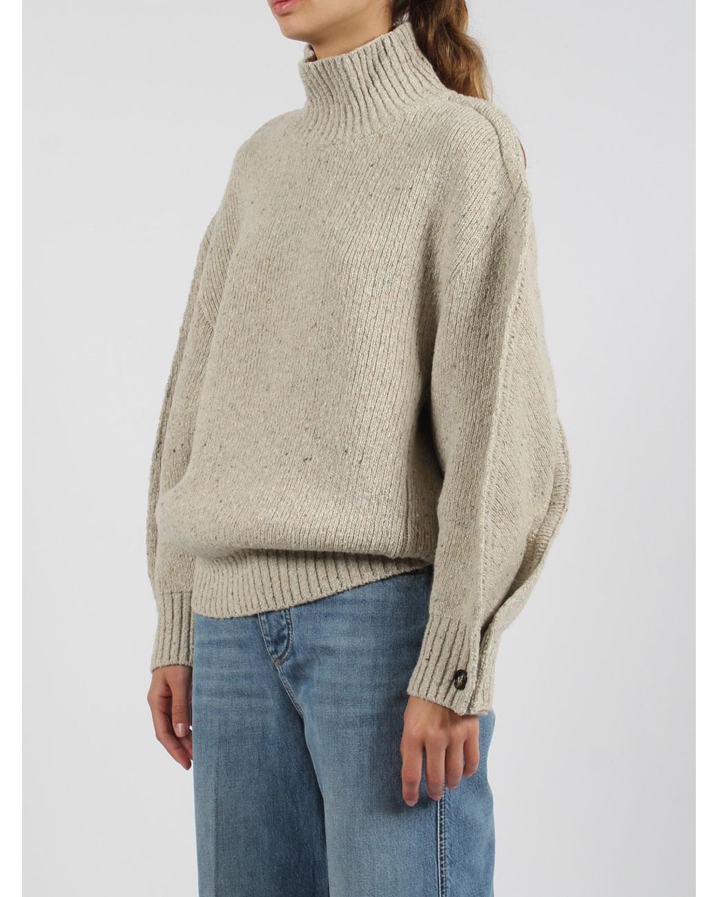 Bottega Veneta Natural High Neck Ribbed Jumper